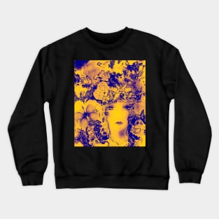 MUSTARD YELLOW AND INDIGO VIOLET ART DECO FLAPPER, BIRDS,BUTTERFLIES AND ROSES Crewneck Sweatshirt